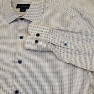 Scott Barber Mens M Button Down Shirt Long Sleeve 100% Cotton Navy Blue Gold Geo